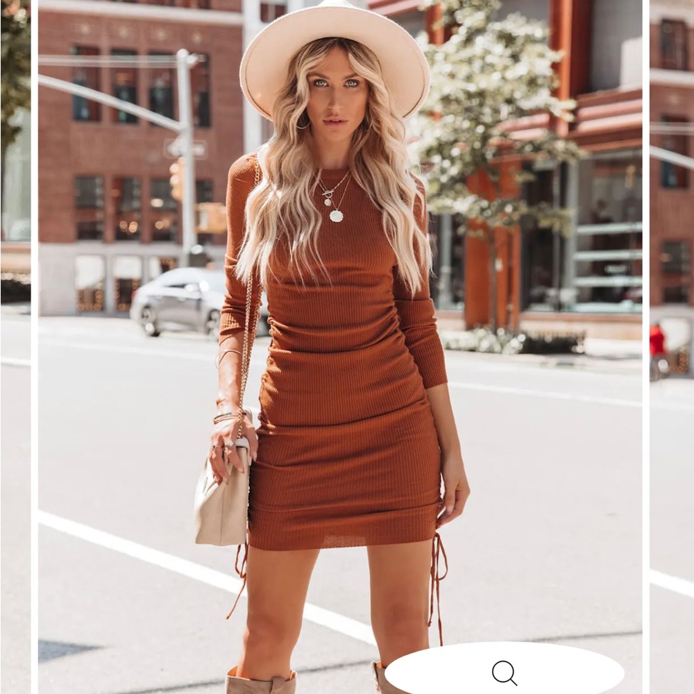 VICI yasmine long sleeved ruched knit dress - Rust